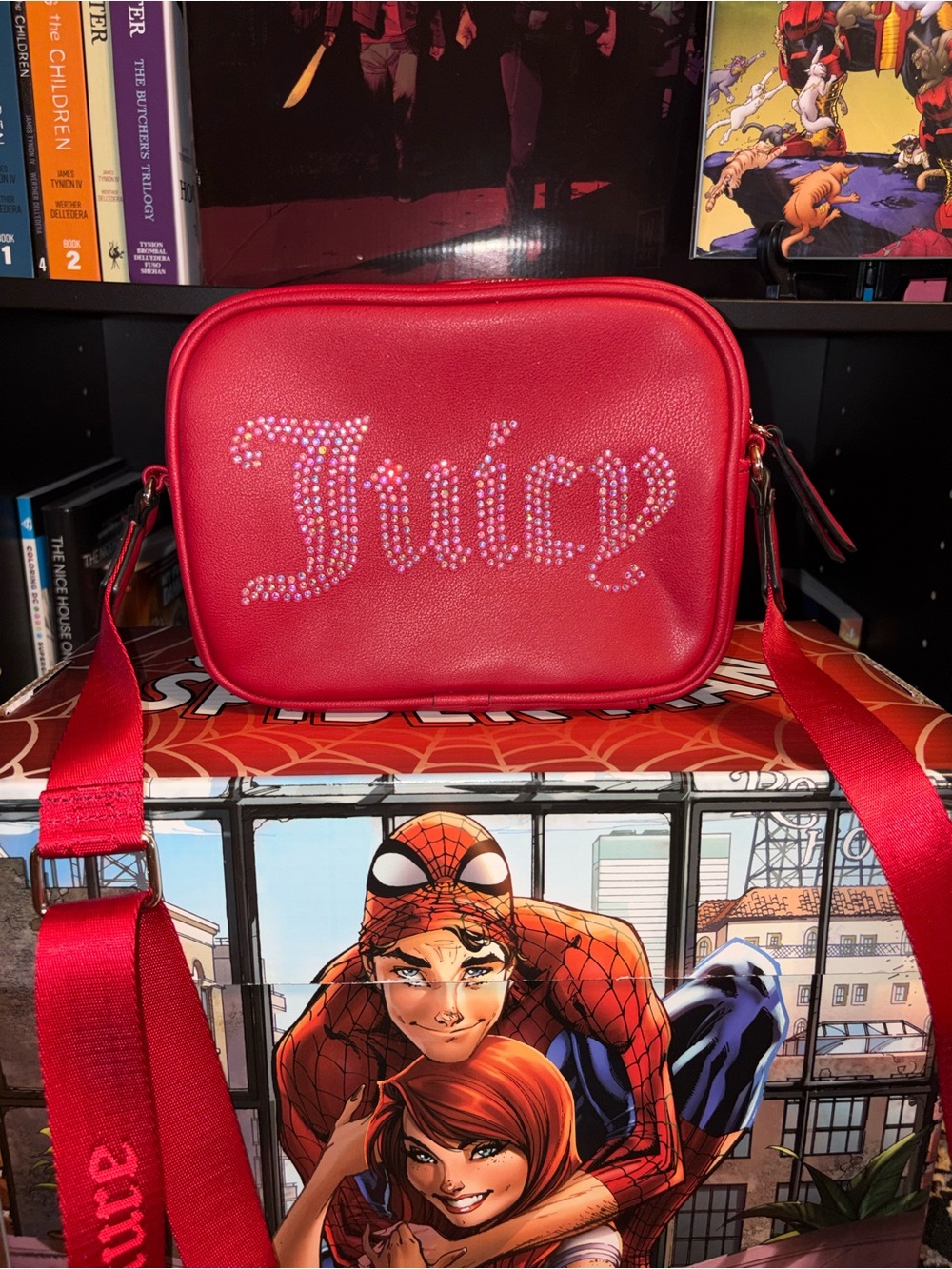 Juicy Couture Red Rhinestone Logo Crossbody Bag